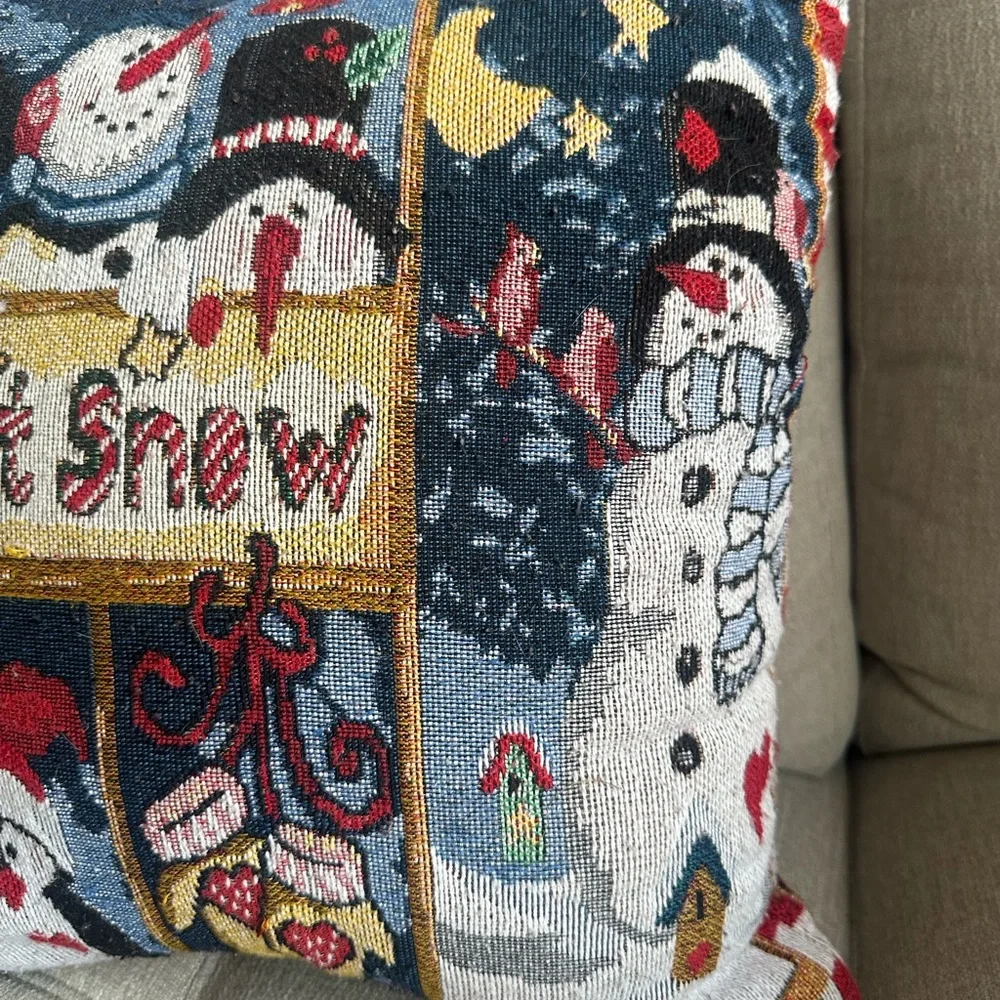 Christmas Tapestry Throw‎ Pillow Cover Penguins & Snowmen 17
